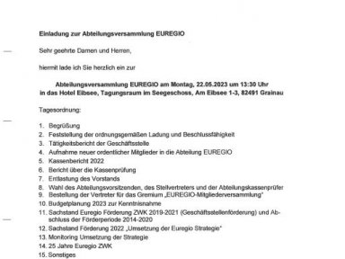 Einladung zur Abteilungsversammlung am 22.05.2023 EUREGIO ZWK